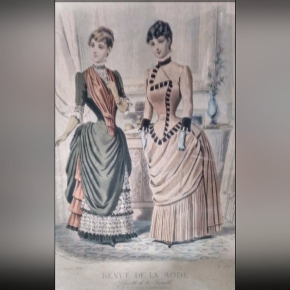 Antique 1800's  French Fashion REVUE DE LA MODE signed & numbered framed set - Picture 3 of 16
